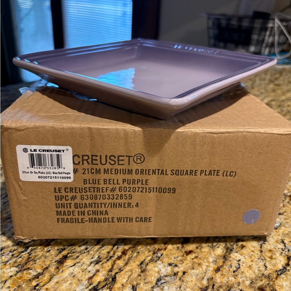 Le Creuset Set of 2  21cm Square Plate, Blue Bell Purple